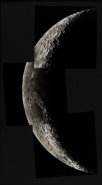 ADOLF VOIGT & HANS GIEBLER (active 1950s-2000s) An elegant series of 15 detailed photographs of the moon's surface on 5 panels, depict